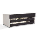 Twin Size Daybed with Trundle Upholstered Sofa Bed, with Vertical Stripes, Linen Fabric, Beige  (82.5'x43'x30')