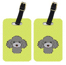 Checkerboard Lime Green Silver Gray Poodle Luggage Tag