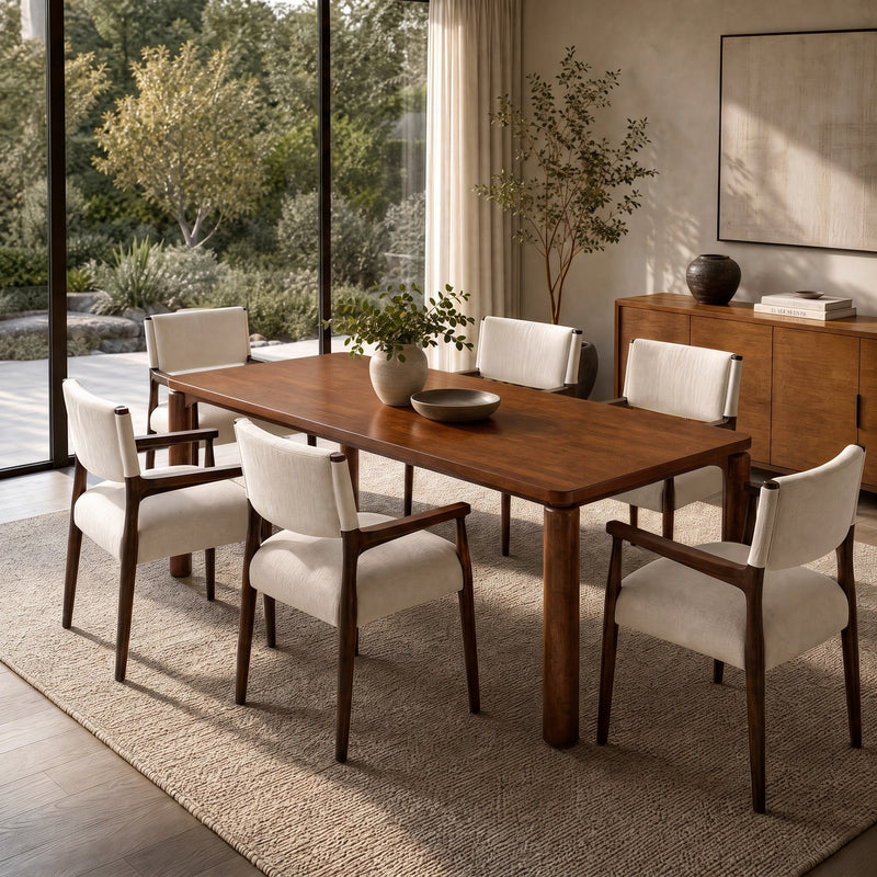 7-Piece Rectangular Dining Table Set, 70 Inch Rubber Wood