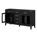 6-drawer and 2-Cabinet Retro Sideboard with Extra Large Storage Space, with Gold Handles and Solid Wood Legs, for Kitchen and Living Room (Black)