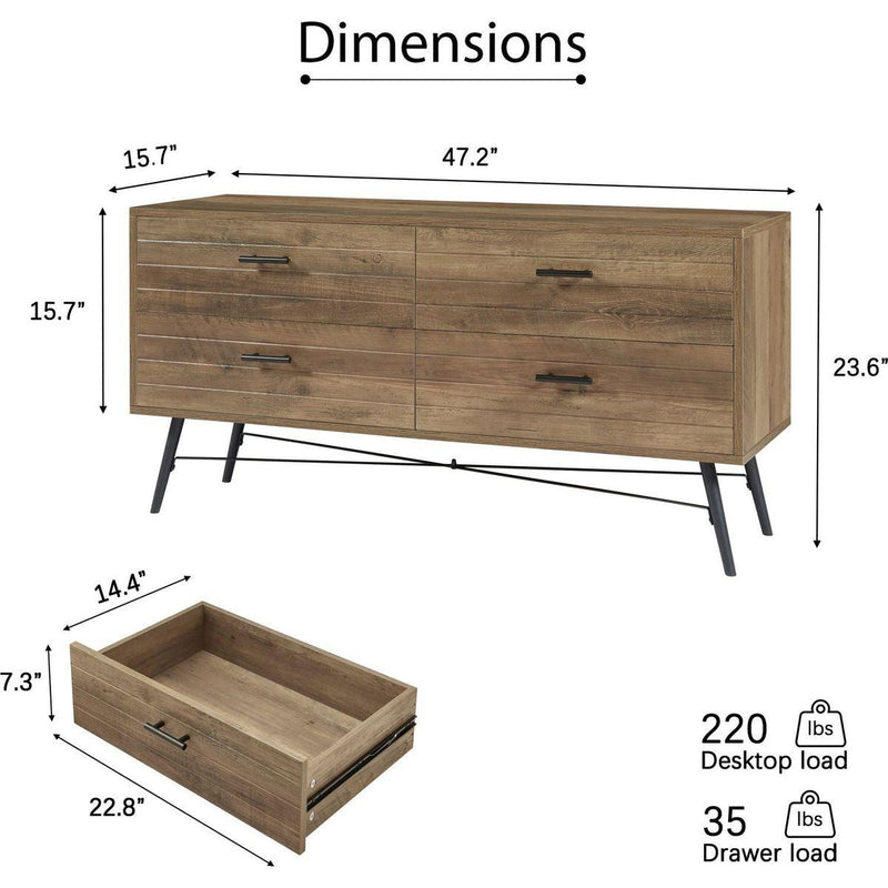 4-Drawer Chest, 4 Drawer Dresser TV Stand for TV, Dressers Bedroom Furniture Large Storage Tower Unit, Dresser for Bedroom, Closet Living Room, Hallway, 47.2"W x 15.7"D x 23.6"H, Rustic Walnut