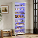 8 Tier Led Illuminated Shoe Cabinet With Adjustable Shelves, Storage Rack For 26 Pairs - White by HouseOfZazla