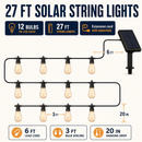 27F Solar Powered String Lights Waterproof LED Hanging Edison Bulb Lights with 12 Bulbs