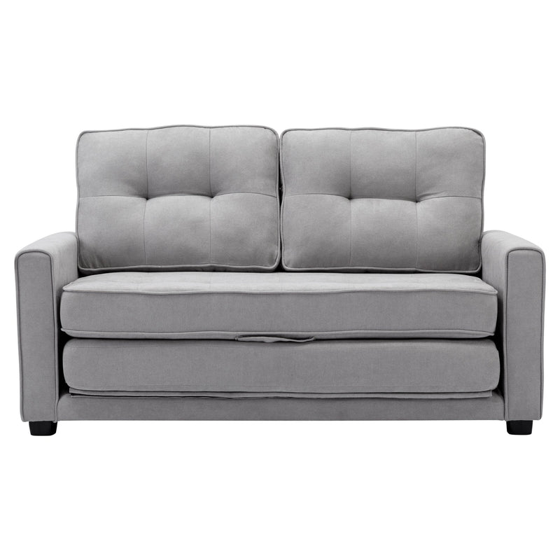 59.4" Loveseat Sofa with Pull-Out Bed Modern Upholstered Couch with Side Pocket for Living Room Office, Grey