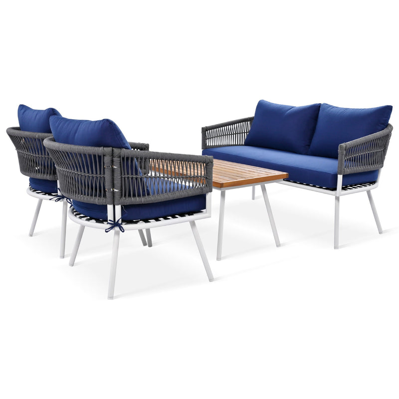 Walker Edison | Boho Rope 4-Piece Patio Chat Set