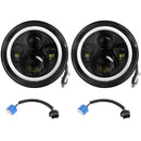 2 X 7" 6000LM Round LED Headlight Halo Angel Eyes for Jeep Wrangler TJ JK CJ w/H4 to H13 Adapter Plug and Play