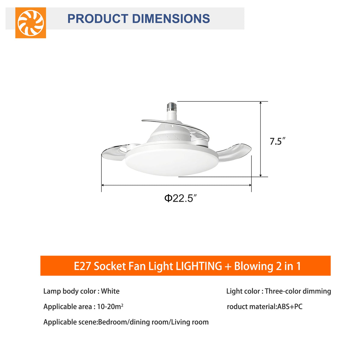 Bulb-Type Small Size Ceiling Fan With Retractable Blades, photo 6 of 10