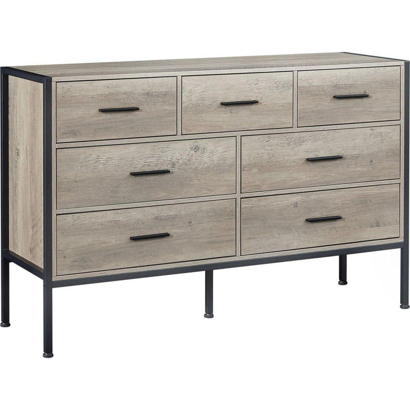 Wood Dresser with 7 Drawers, Wooden Storage Closet for Bedroom, Solid Clothes Cabinet with Sturdy Steel Frame, 48.58"Wx15.75"Dx31.22"H, 48 inch, Rustic Grey