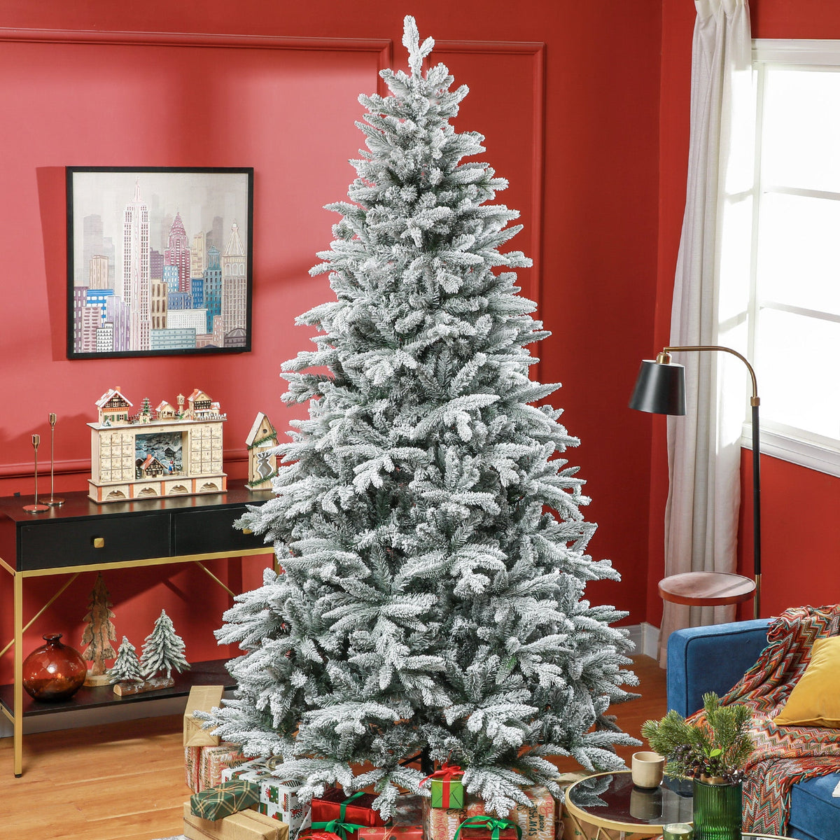 HOMCOM 8ft Snow Flocked Artificial Christmas Tree, photo 8 of 9
