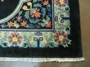 8' x 10' Vintage Handmade Art Deco Plush Chinese Wool Rug center Flower Black