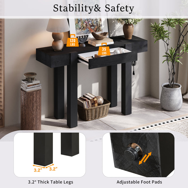 TREXM Rustic Minimalist Console Table with Hidden Drawer, Side Power Outlet, photo 10 of 10