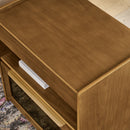 Mid Century Modern Nightstand with Charging Station & 2 Drawers