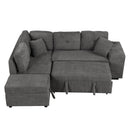 87.7" Convertible Sleeper, Sectional Pull Out Sofa Bed with Storage Ottoman, 2 Throw Pillows, 2 Stools, Wireless Charger and Two Hidden USB Ports for Living Room, Dark Gray