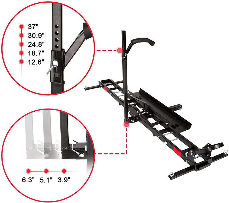 500 lb, Motorcycle Scooter Carrier Anti Tilt Hitch Mounted Dirt Bike Rack with Loading Ramp