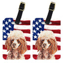 Red Miniature Poodle with American Flag USA Luggage Tag