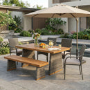 6 Pcs Outdoor Acacia Wood Dining Set with PE Rattan Stacking Chair by HouseOfZazla