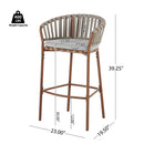 Lodi Outdoor Metal Rope Barstool, Teak Finished Frame and Beige Cushion, Set of 4 by HouseOfZazla