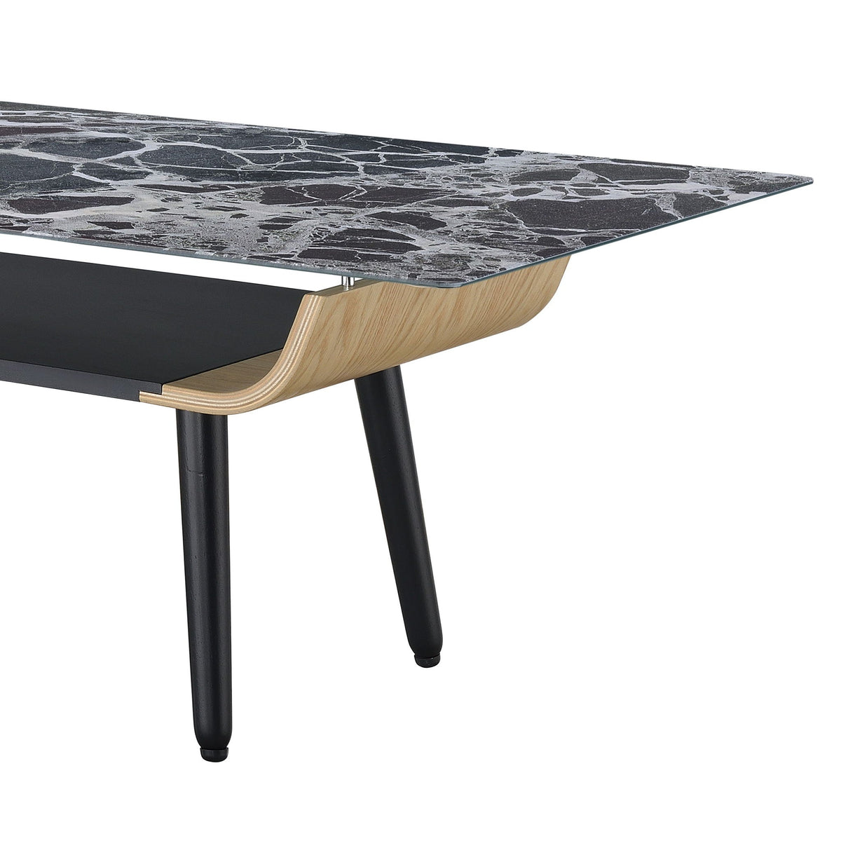 Landon - Coffee Table With Glass Marble Texture Top And Bent Wood Design, photo 5 of 15