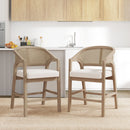 Wooden Frame Counter Stool with Rattan Back - Set of 2