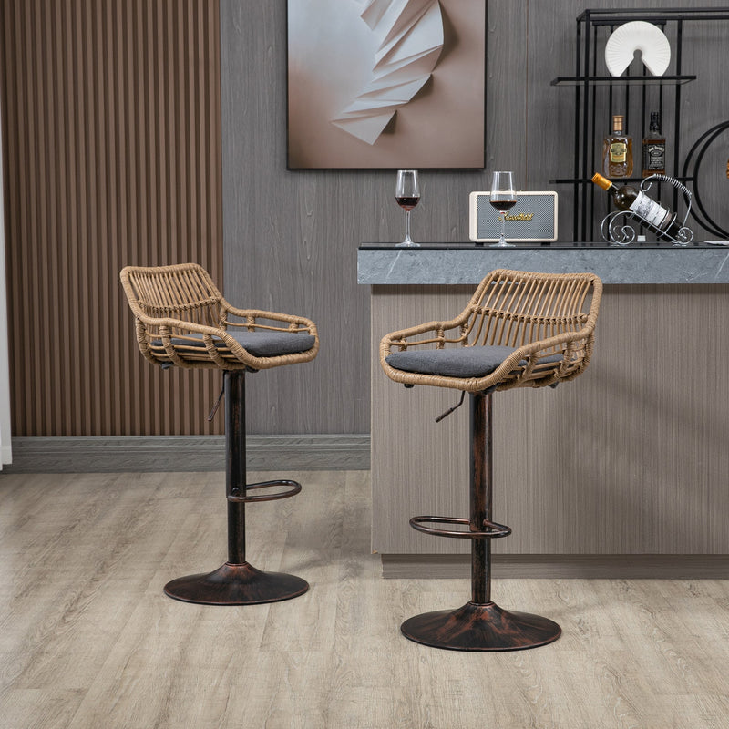 COOLMORE Modern Swivel Bar Stools Set of 2 Adjustable Counter Height Chairs with Footrest in Gray Linen