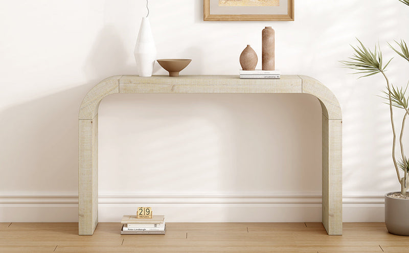 Mirod 52' Wood Console Table with Curved Edge, Natural Texture, Perfect for Entryways and Living Rooms
