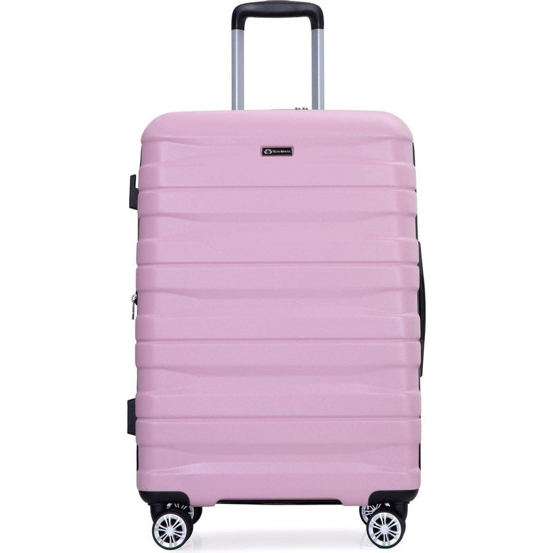 3 Piece Luggage Sets PC Lightweight & Durable Expandable Suitcase with Two Hooks, Double Spinner Wheels, TSA Lock, (21/25/29) Pink