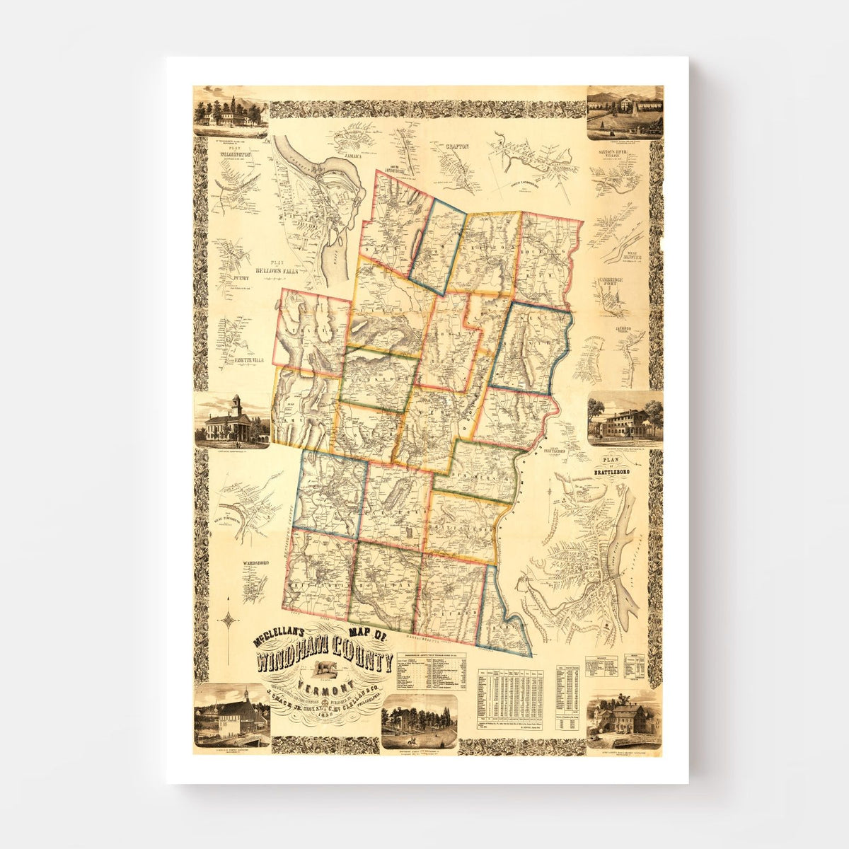 Vintage Map of Windham County, Vermont 1856, photo 4 of 5