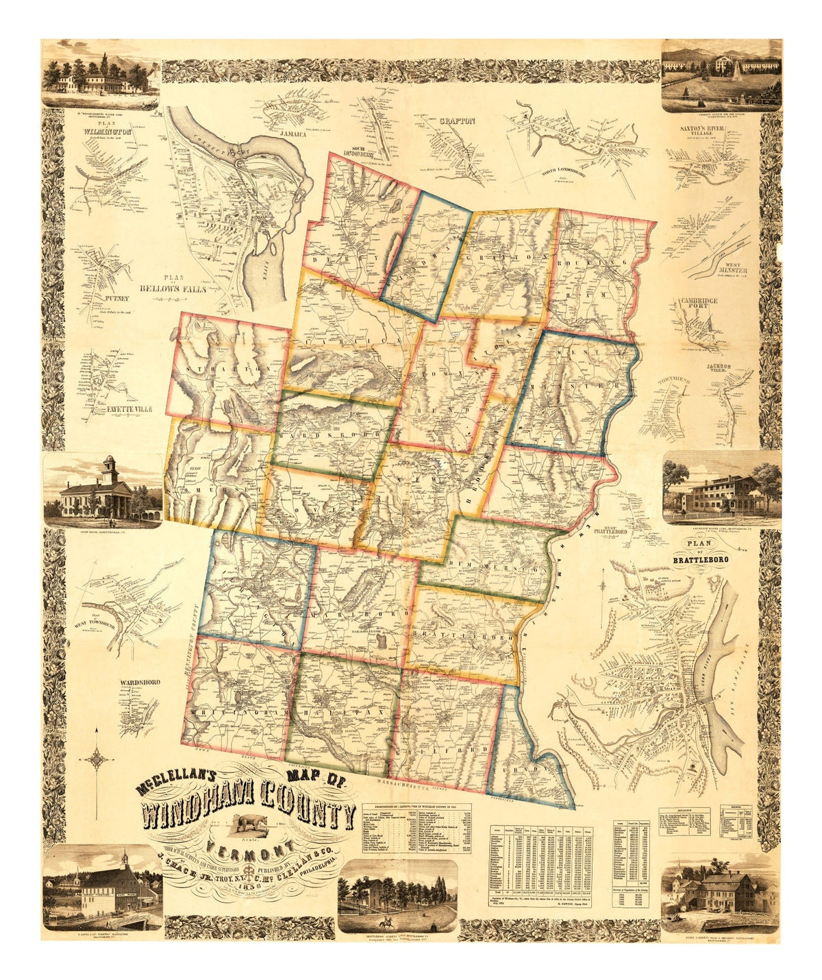 Vintage Map of Windham County, Vermont 1856, photo 5 of 5