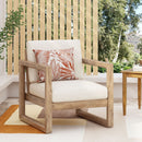 Outdoor Acacia Wood Patio Club Chair, Wood Patio Furniture, Waterproof Thick Cushion Deep Seating For Porch - Brown Wash / Beige