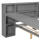 Platform Bed With Upholstered Headboard, Storage Shelves, Drawers, Charging Station, LED Lighting, Built In Desk by HouseOfZazla