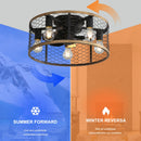 20" Industrial Caged Ceiling Fan, With 7 - ABS Blades Remote Control Reversible DC Motor, Small Flush Mount Ceiling Fan For Farmhouse - Black by HouseOfZazla