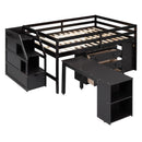 Loft Bed With Retractable Writing Desk And 3 Drawers With Storage Stairs And Shelves