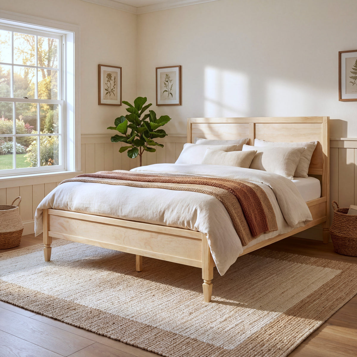 Queen Size Wood Platform Bed Frame with Classic Panel Headboard, photo 2 of 10