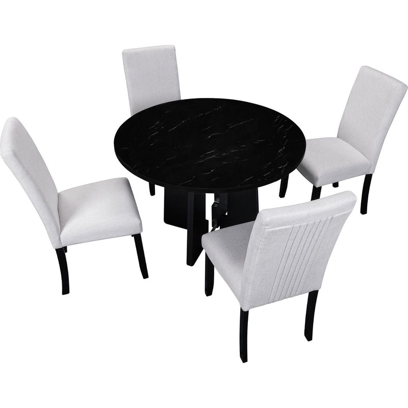 5-Piece Round Dining Table set, 43-Inch Modern Dining Table and 4 Upholstered Chairs for Dining Room, Kitchen Room, Living Room, Easy Assembly