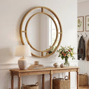 28 Inch Gold Round Wall Mirror with Beaded Frame for Living Room Entryway-Golden by LJGDeals