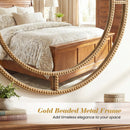 28 Inch Gold Round Wall Mirror with Beaded Frame for Living Room Entryway-Golden by LJGDeals