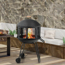 28 Inch Portable Fire Pit on Wheels with Log Grate-Black by LJGDeals