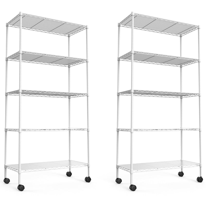 2 Pack 5 Tier Shelf Wire Shelving Unit, NSF Heavy Duty Wire Shelf Metal Large Storage Shelves Height Adjustable Utility for Garage Kitchen Office Commercial Shelving Steel Layer Shelf - White