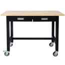 Work Bench, Workbench With Drawer Storage, Heavy Duty Bamboo Wood Work Table With Wheels For Garage Home Office by HouseOfZazla