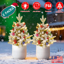 2Pcs Battery Powered Lighted Christmas Tree Urn Filler With Light Artificial Xmas Trees Light with Berries Balls LED Pathway Pine Tree IP44 Waterproof