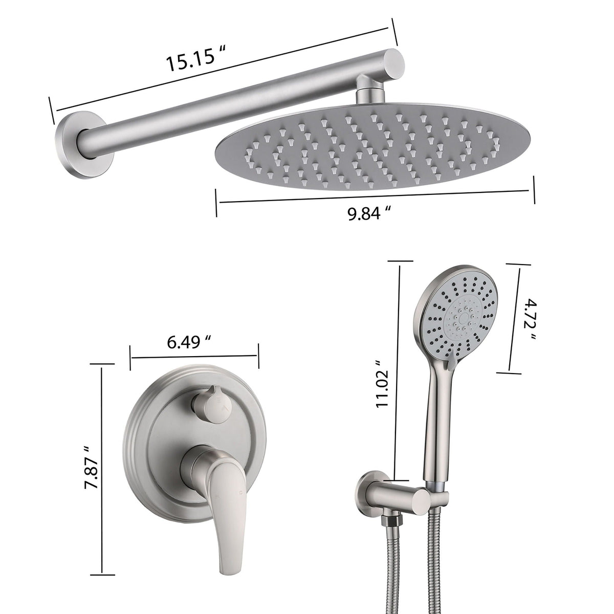 Wall Mounted Shower Set With High Pressure 10" Rain Shower Head And 5 Function Handheld Shower Head, photo 7 of 19
