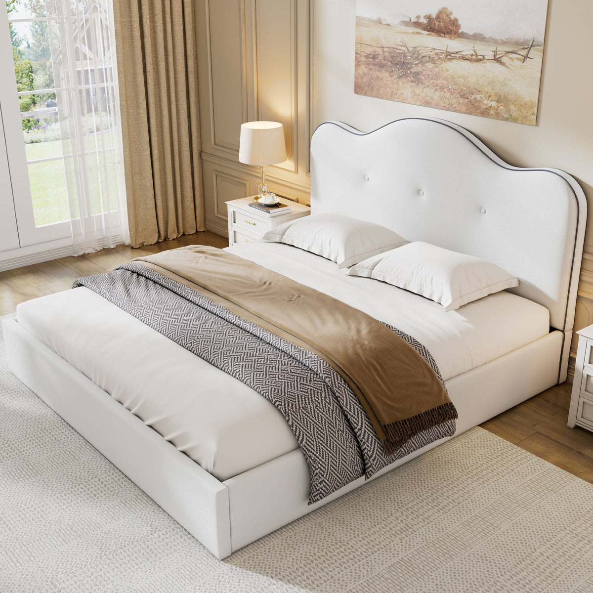 Upholstered Platform Bed With Sturdy Frame And Headboard, photo 2 of 10