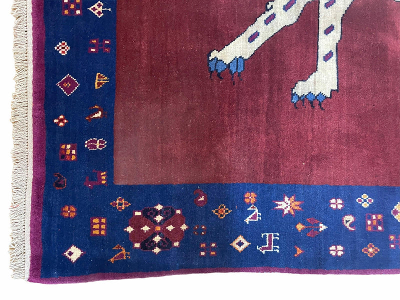 5 X 7 Handmade Zagros Wool Rug Snow White Panther Maroon Blue Organic Dyes