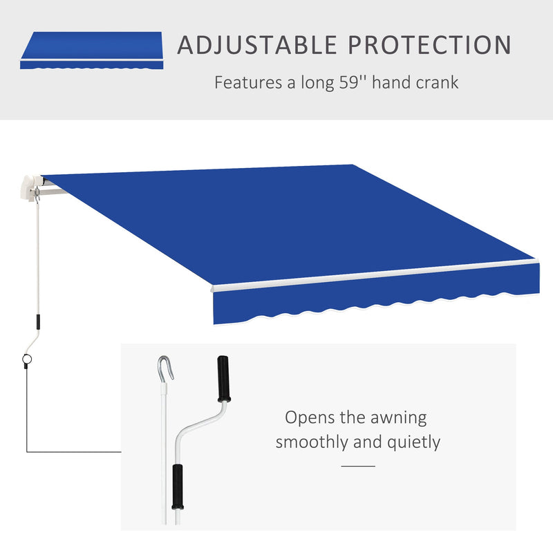 8' x 7' Patio Retractable Awning, Manual Exterior Sun Shade Deck Window Cover, Blue