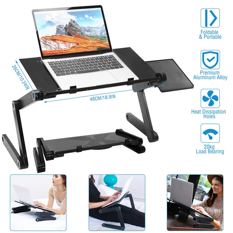 Foldable Laptop Table Bed Notebook Desk with Mouse Board Aluminum Alloy Breakfast Snacking Tray for Home Office Travel Use, photo 10 of 11