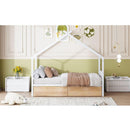 Twin Size Metal House Bed with Two Drawers, White