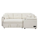 87.4" L-shape Sofa Bed Pull-out Sleeper Sofa with Wheels, USB Ports, Power Sockets for Living Room, Beige
