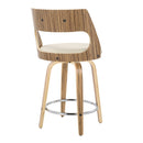 Cecina - Mid-Century Modern Fixed Height Counter Stool With Swivel With Round Footrest (Set of 2) - Zebra / Cream by HouseOfZazla