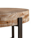 31.29" Modern Retro Splicing Round Coffee Table, Fir Wood Table Top with Cross Legs Metal Base