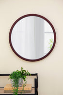 Circle Wall Mirror With Wooden Frame, Wall Mirror For Living Room